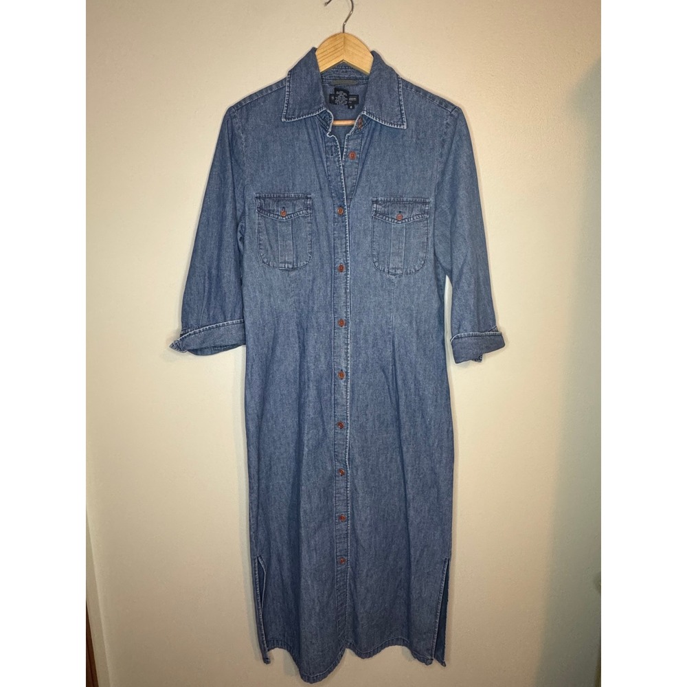 J‎ Peterman Denim Shirt Dress Size 6 Button Front Midi Chambray